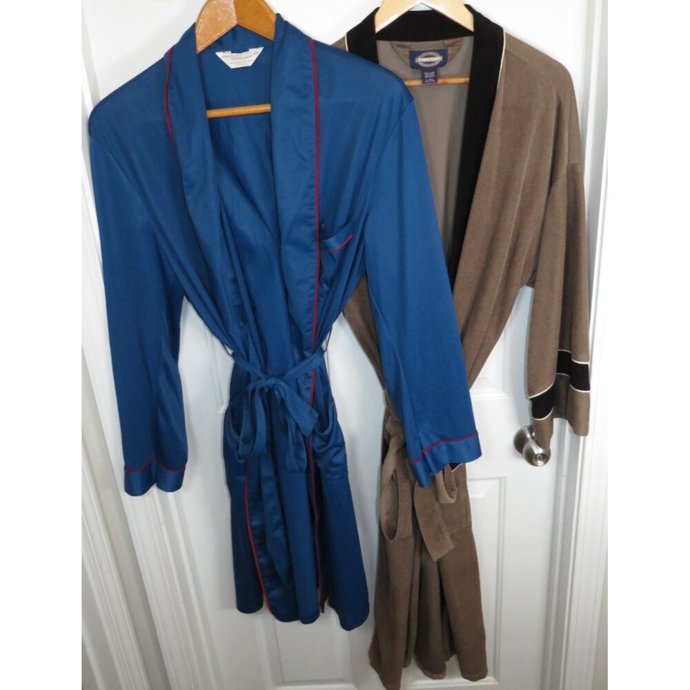 Lot of 2 Vintage Towncraft Sateen/ Velvet House Robes Smoking Jackets L/XL 80s